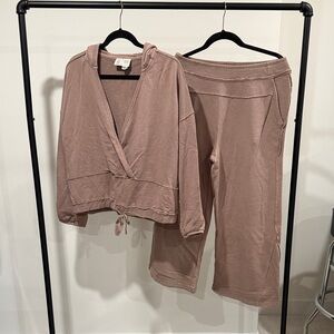 Anthropologie Sharon Set - Brown Wrap Hoodie and Wide-leg Ankle Lounge Pant